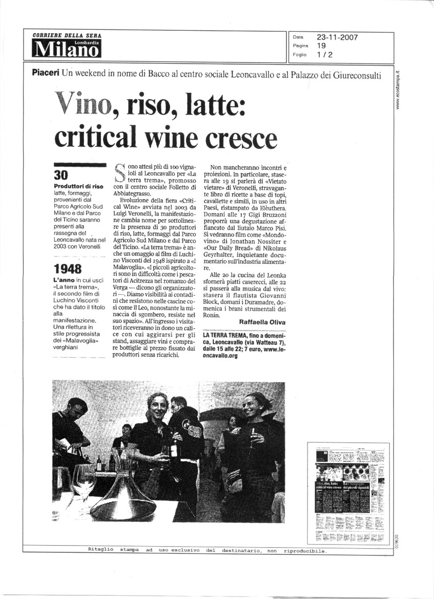 Vino, riso latte: critical wine cresce - Corriere della Sera